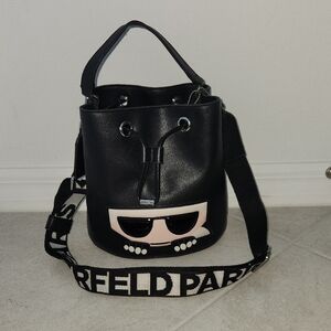 Karl Lagerfeld Black and Pink Bucket Bag